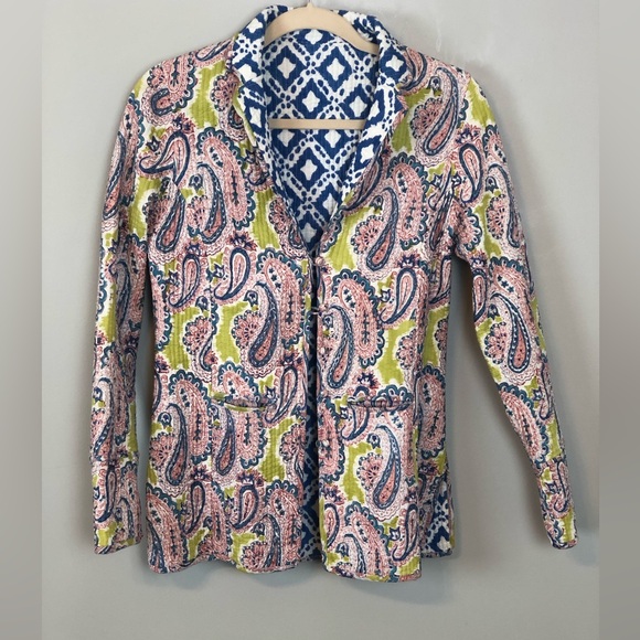 NILA RUBIA Bolavi 100% Hand Block Printed Revers-able Quilted Jacket sz S - Picture 4 of 8